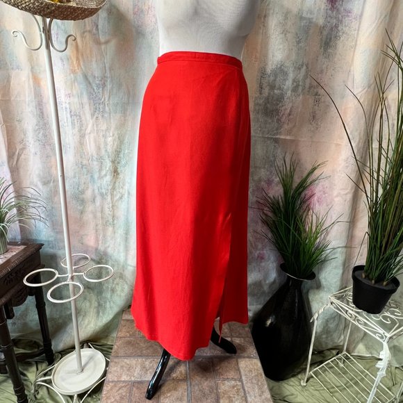 VTG📌90's Viscose Blend Fire Red Plus Size Pencil Maxi Skirt - Picture 9 of 14